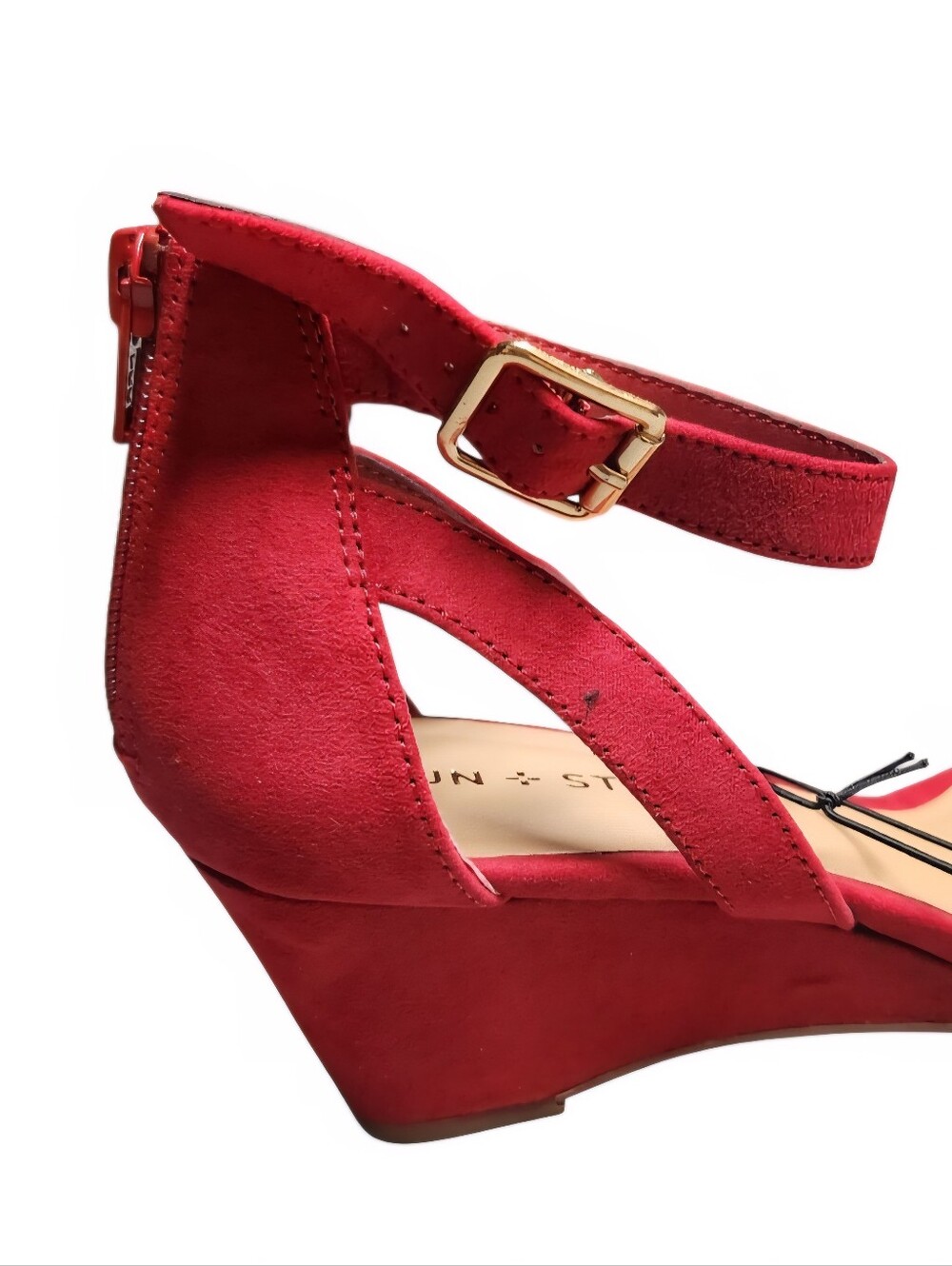 Sun + Stone Women's Jossie Faux Suede Wedge Sandals in red Size 8.5 - Picture 8 of 11